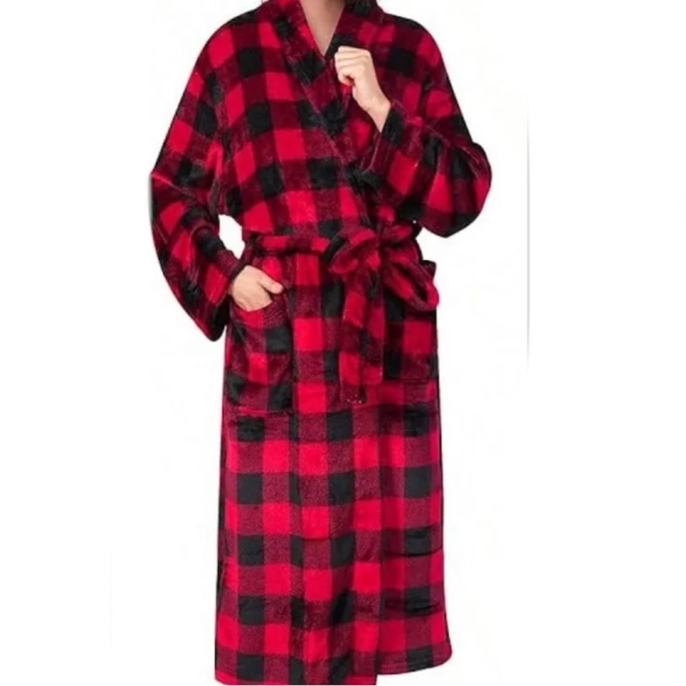 NWT Red Buffalo check long flannel robe XL/XXL pockets self belt Jingle Jammies